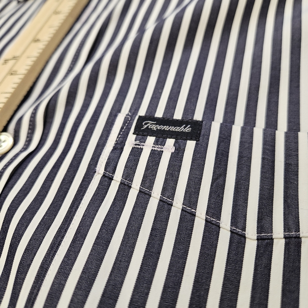 Faconnable Men's Medium Blue White Striped Button Down Dress Shirt Classique - Picture 7 of 8